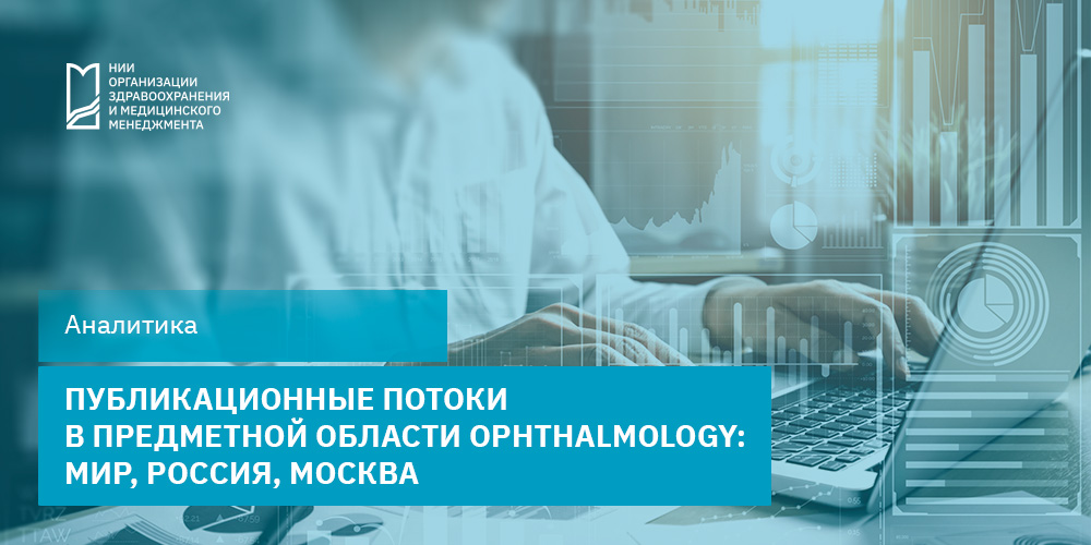 Публикационные потоки в предметной области «Офтальмология»:  мир, Россия, Москва